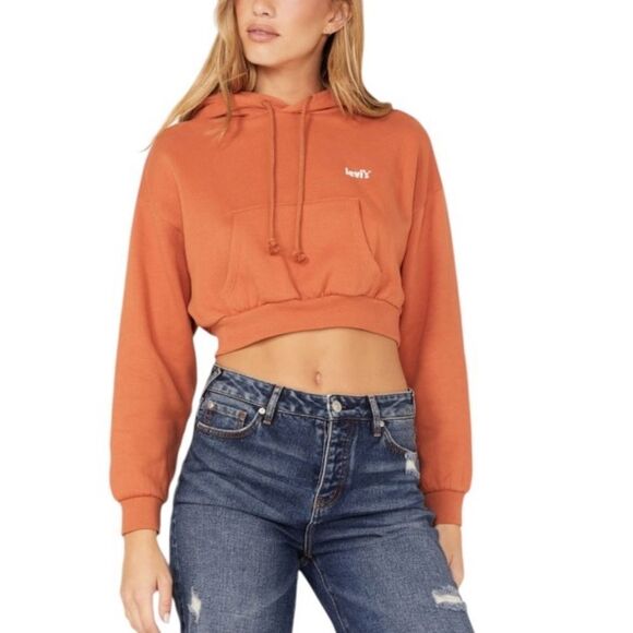 Levi's Women's Laundry Day Black Cropped Hoodie Sweatshirt M - Picture 1 of 5